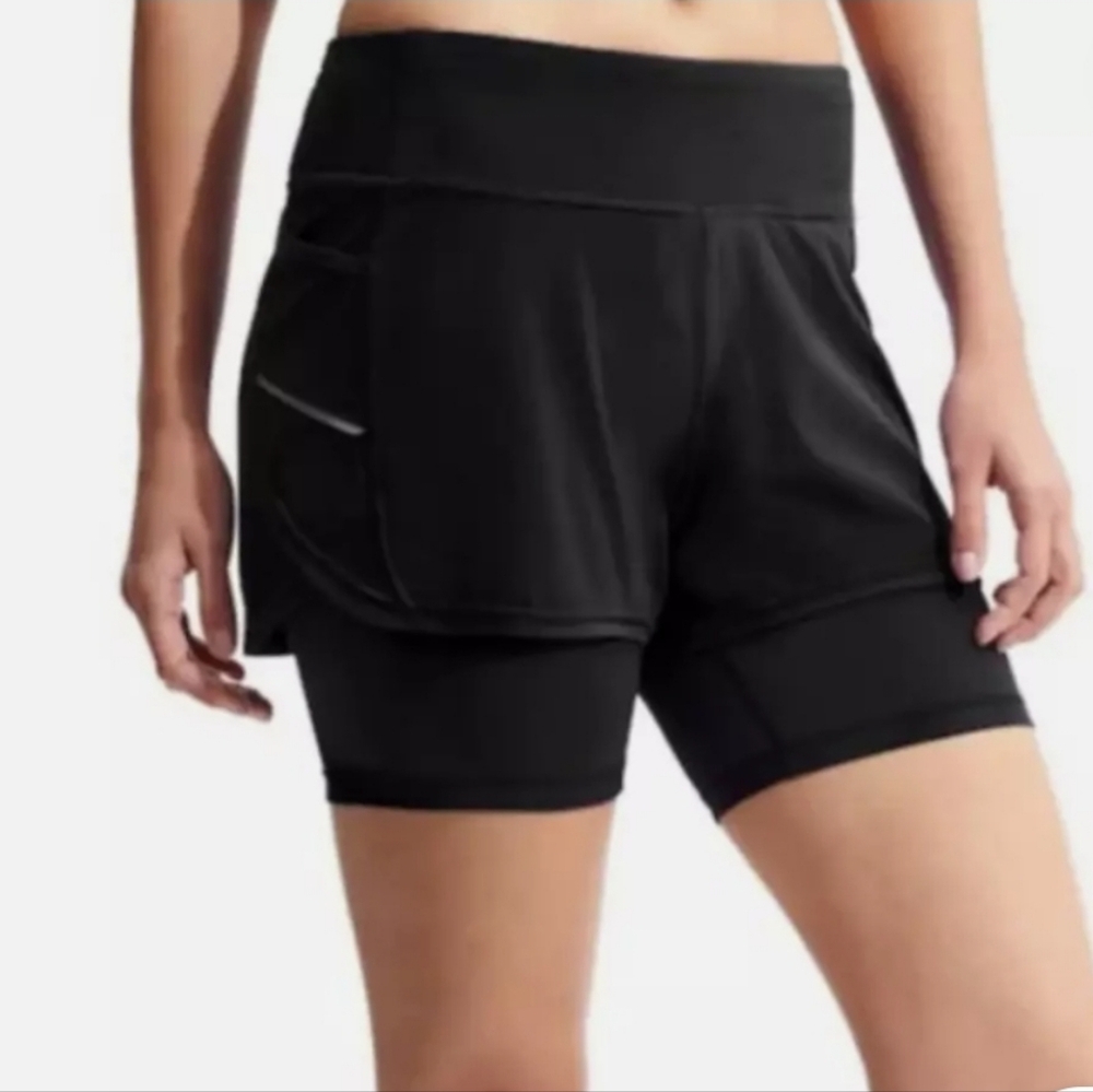 Athleta, Black running shorts, 2 in 1 set, with biker shorts underneath